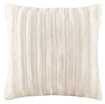 Olliix by Madison Park Duke Ivory 20x20" Polyester Brushed Solid Stripe Plaited Long Fur Square Pillow-0