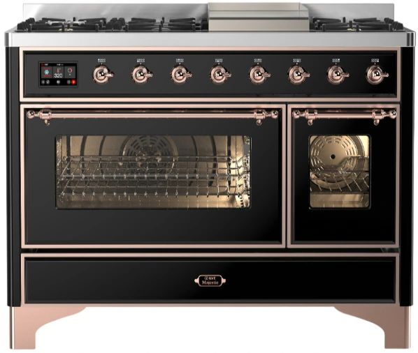 Ilve® Majestic III 48" Glossy Black Pro Style Dual Fuel Liquid Propane Range with Triple Glass Door and Copper Trim-0