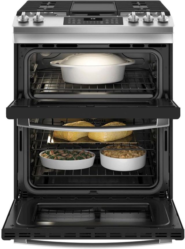 GE® 30" Stainless Steel Slide In Gas Double Oven Range-2