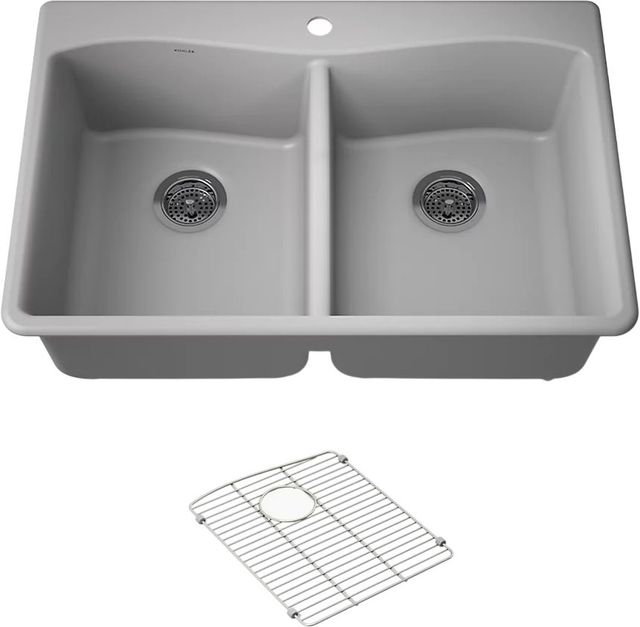 KOHLER® Kennon® Matte Gray 33" Top/Undermount Double Equal-Bowl Kitchen Sink-0