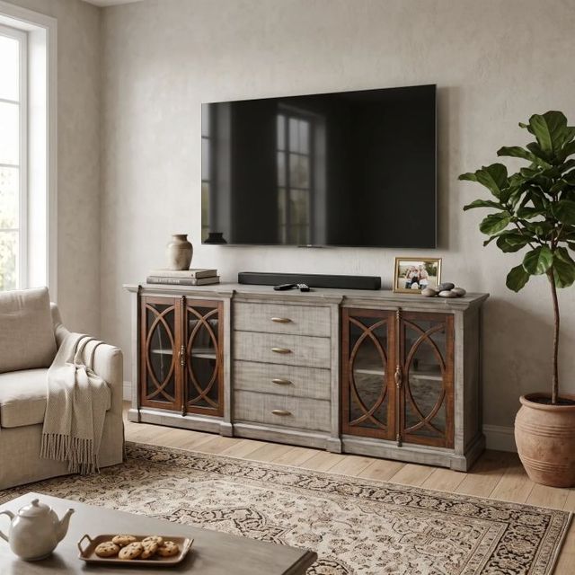 Sunny Designs™ Homestead Hills Alpine Gray/Tobacco Leaf 90” Media Console-1