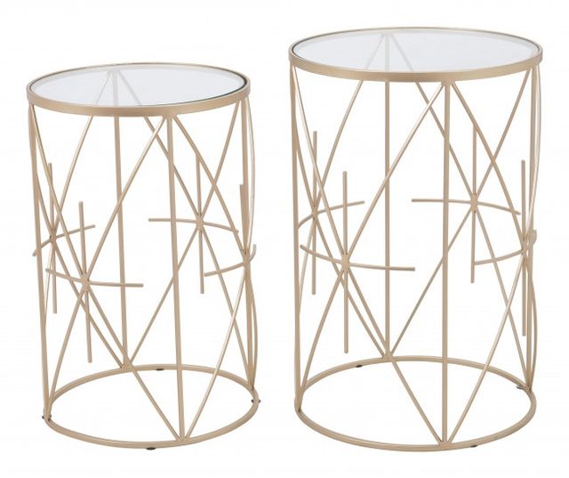 Zuo® Modern Hadrian 2-Piece Glass Top Side Tables with Gold Framework -0