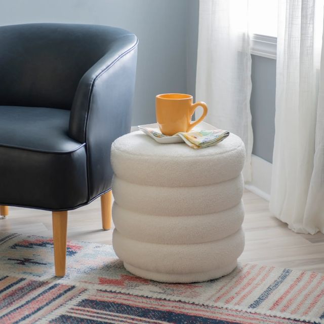 Linon Kathy White Sherpa Round Ottoman-1