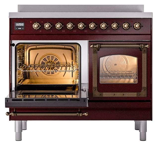 Ilve® Nostalgie II Noblesse 40'' Burgundy Pro Style Induction Range with Burnished Trim-3