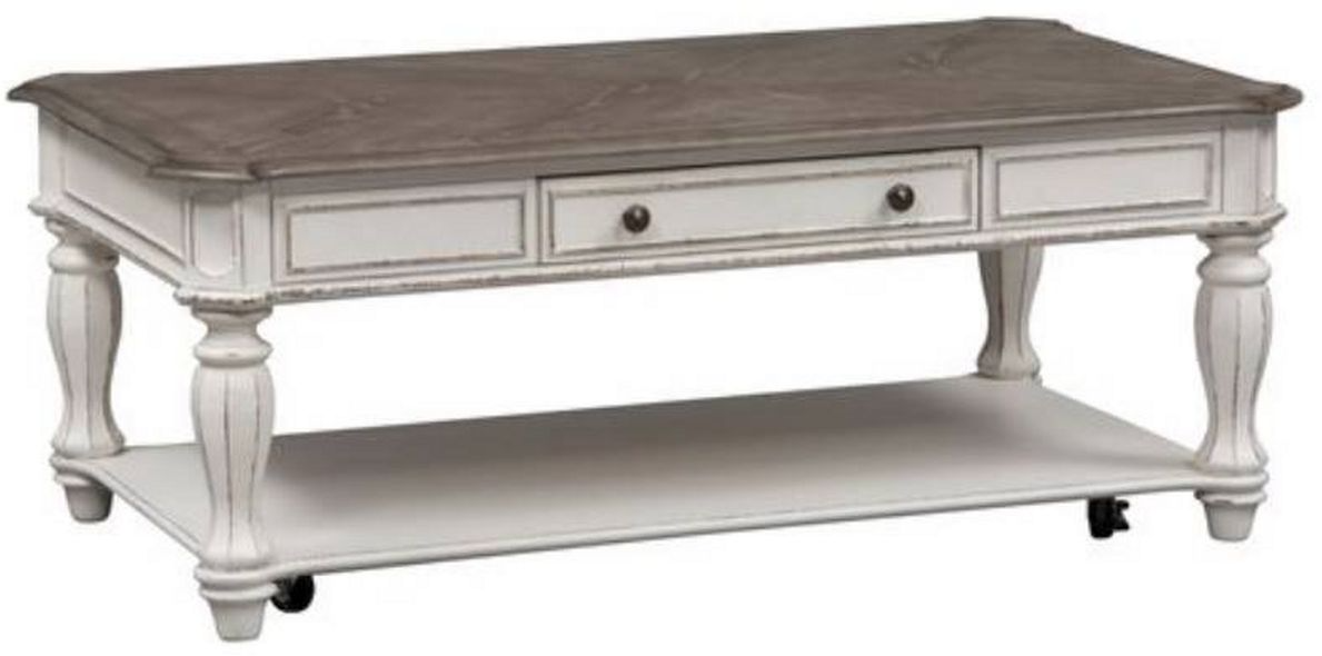 Liberty Furniture Magnolia Manor Weathered Bark Cocktail Table with Antique White Base Price Point Furniture Madison TN Murfreesboro TN Lebanon TN