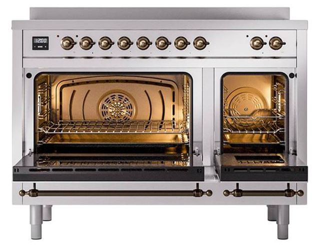 Ilve® Nostalgie II Noblesse 48'' Stainless Steel Pro Style Induction Range with Burnished Trim-2