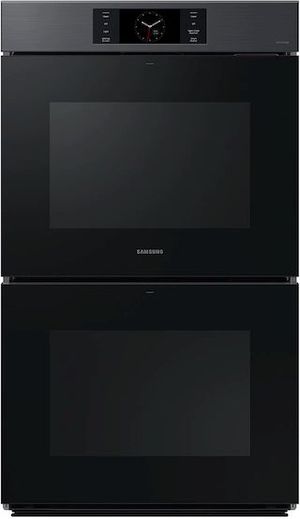 Front view of the Samsung Bespoke 30" Matte Black Double Electric Wall Oven