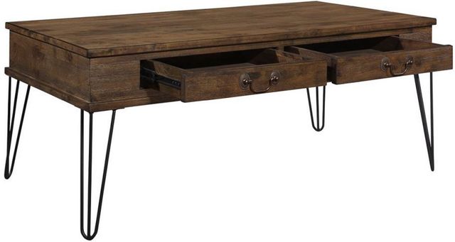 Mazin Furniture Shaffner Rustic Oak Coffee Table with Black Hairpin Legs -1
