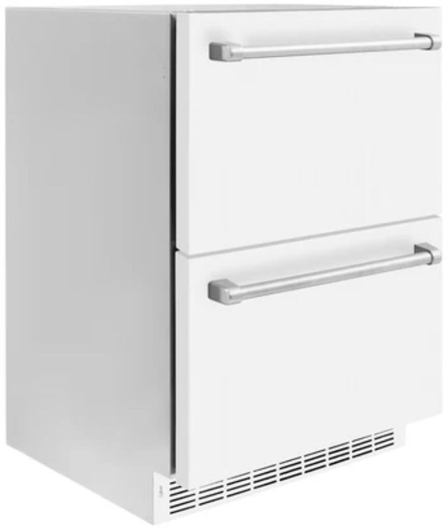 ZLINE 24" Touchstone 168 Can Outdoor-Rated Dual Refrigerator Drawer with White Matte Doors-1