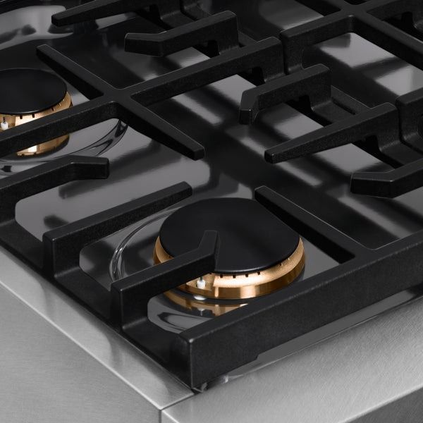 ZLINE Paramount Autograph Edition 30" Satin Stainless Steel Gas Cooktop with Polished Gold Accents-3