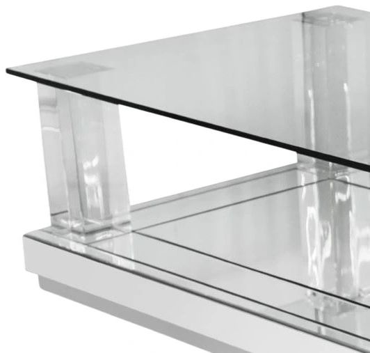Michael Amini® Montreal™ Glass Top Rectangular Cocktail Table with Mirrored Base-1