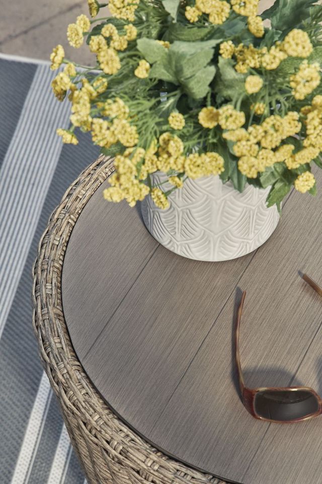 Signature Design by Ashley® Danson Beige Aluminum/Resin Wicker Outdoor End Table-2