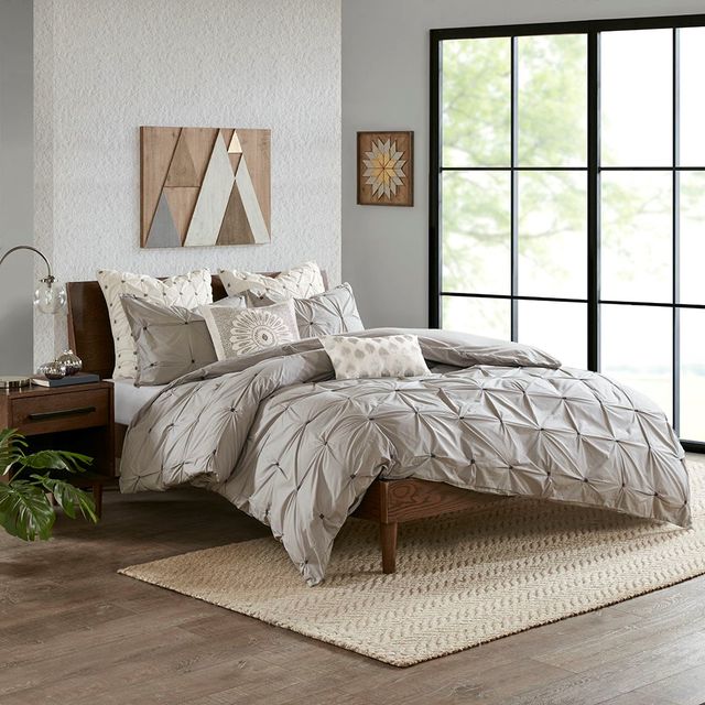 Olliix by INK+IVY 3 Piece Grey Full/Queen Masie Elastic Embroidered Cotton Comforter Set-3