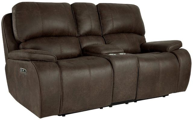 New Classic® Home Furnishings Brookings Brown Dual Power Reclinining Console Loveseat-0