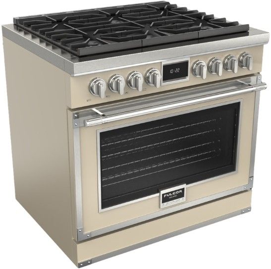 Fulgor Milano® Evoque 400 Series 36” Glossy Ivory Pro Style Dual Fuel Range with Chrome Trim-0