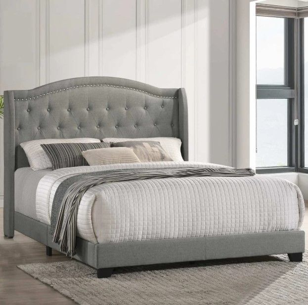 Intercon Rhyan Smoke Queen Upholstered Panel Bed-1
