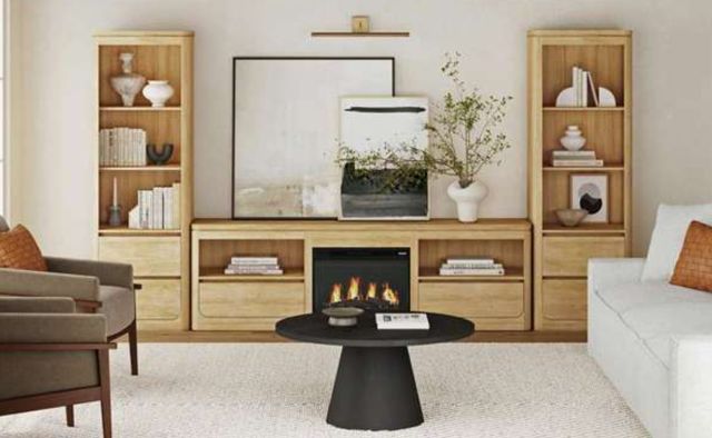 Elements International Rosalie Natural 82" TV Console with Fireplace Insert-1