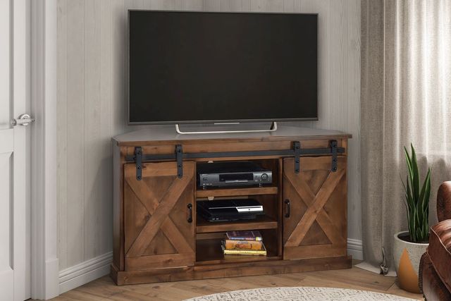 Legends Home Farmhouse Aged Whiskey 66" Corner TV Console-1
