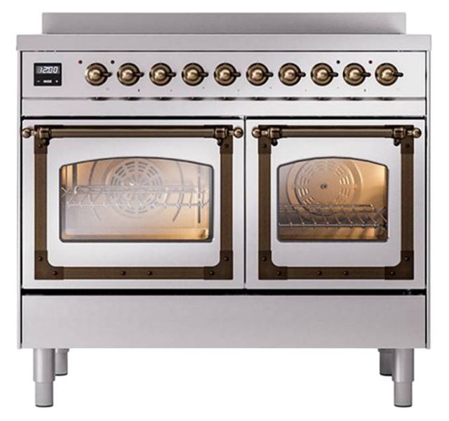 Ilve® Nostalgie II Noblesse 40'' Stainless Steel Pro Style Induction Range with Burnished Trim-1
