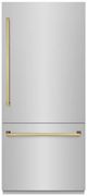 ZLINE Autograph Edition 36” 19.8 Cu. Ft. Stainless Steel Built-In Bottom Freezer Refrigerator with Graphite Gray Interior and Polished Gold Accents-0