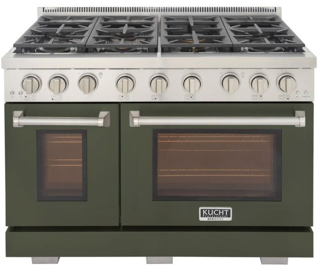 Kucht Professional KFX Series 48" Stainless Steel Pro Style Natural Gas Range with Olive Green Door and True Simmer Burners-0