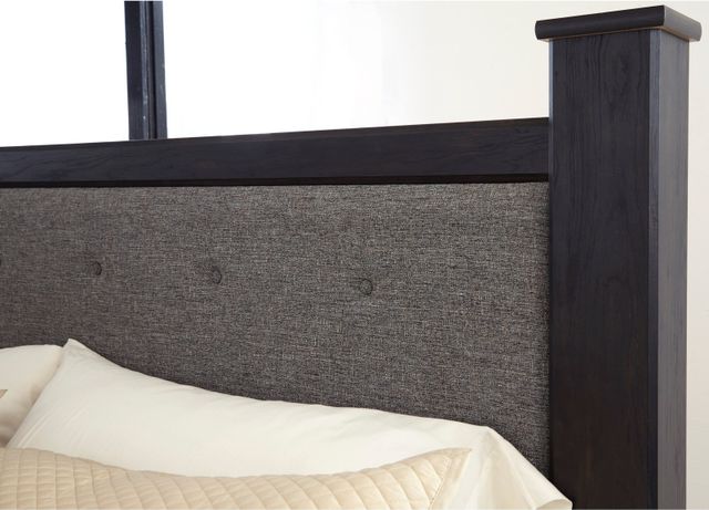 Signature Design by Ashley® Reylow Dark Brown Queen Upholstered Poster Bed-1