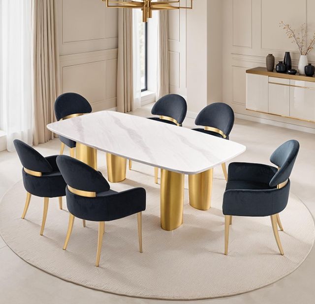 Furniture of America® Northall 7-Piece Black/Gold/White Dining Table Set-1