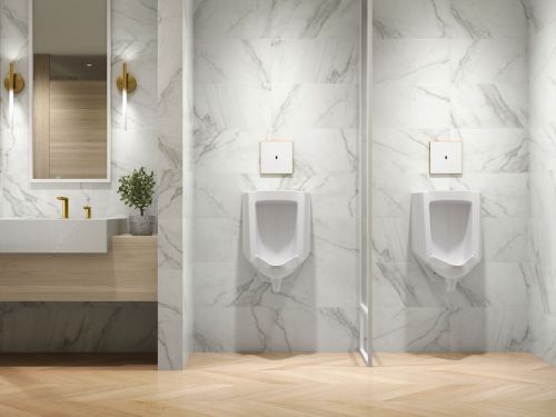 KOHLER® Mach Flex™ White/Vibrant Brushed Moderne Brass Glass Faceplate for Concealed Touchless Urinal Flushometer, 0.5 Gpf-2