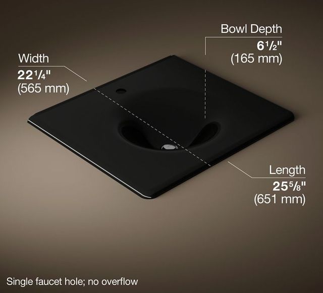 Kohler Iron/Impressions® Black 25" Enameled Cast Iron Vanity Top with Integrated Round Sink-2
