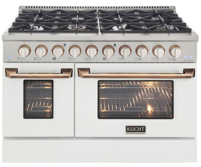 Kucht Professional KNG Series 48" Stainless Steel Pro Style Natural Gas Range with White Door and Gold Handle-0