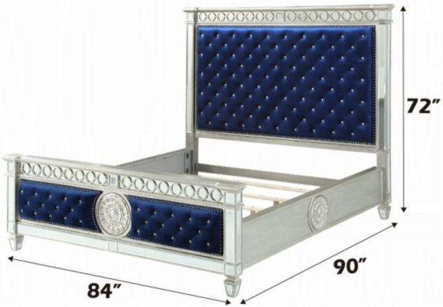 ACME Furniture Varian Blue/Silver Eastern King Upholstered Panel Bed-2