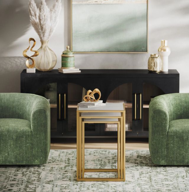 Jofran Inc. Oliver 3-Piece White Nesting Table with Gold Base Set-1