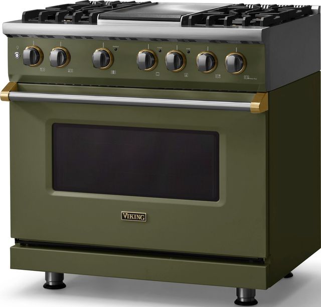Viking® 5 Series 36" Martini Pro Style Dual Fuel (NG) Range with Brushed Brass Trim-3