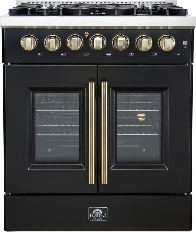 FORNO® Galiano Alta Qualita 30" Black Pro Style Dual Fuel Range -0