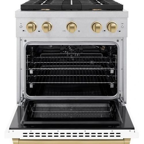 ZLINE Autograph Edition 30" Satin Stainless Steel Pro Style Gas Range with White Matte Door-1