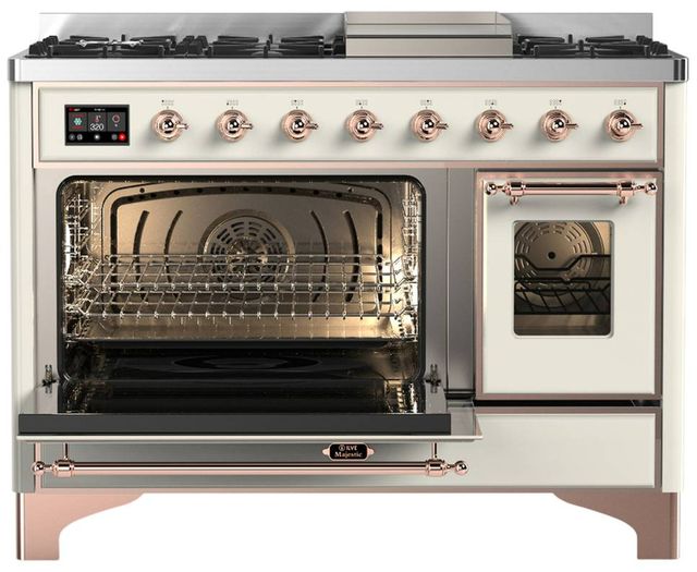 Ilve® Majestic III 48" Antique White Pro Style Dual Fuel Natural Gas Range with Triple Glass Door and Copper  Trim-3