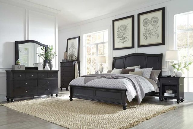 aspenhome® Oxford Rubbed Black Queen Sleigh Storage Bed-1