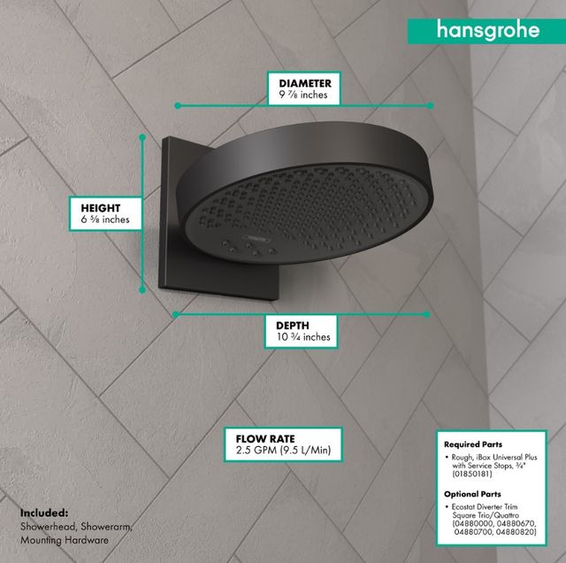 Hansgrohe Rainfinity Matte Black Showerhead with Wall Connector Trim-3