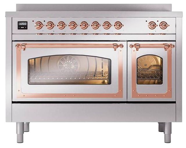 Ilve® Nostalgie II Noblesse 48'' Stainless Steel Pro Style Induction Range with Copper Trim-1