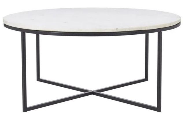 Renwil® Livia White Marble Top Coffee Table with Matte Black Base-0