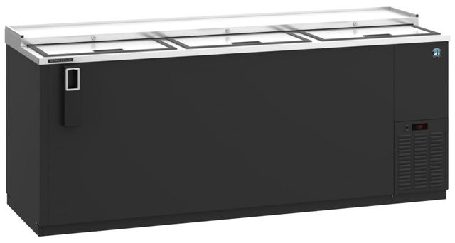 Hoshizaki Back Bar 80" 24.7 Cu. Ft. Black Vinyl Three Section Bottle Cooler with Slide Top Doors-2