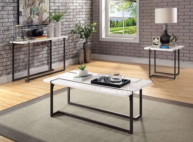 Furniture of America® Izar White End Table with Gun Metal Base -1