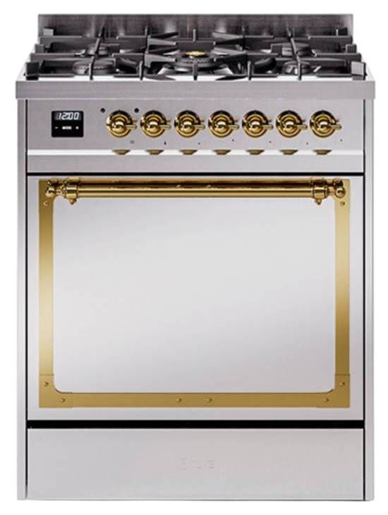 Ilve® Nostalgie II Noblesse 30'' Stainless Steel Pro Style Dual Fuel Range with Brass Trim-0