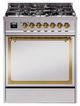 Ilve® Nostalgie II Noblesse 30'' Stainless Steel Pro Style Dual Fuel Range with Brass Trim-0
