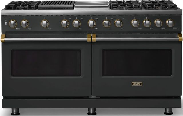 Viking® 5 Series 60" Antique Bronze Pro Style Dual Fuel (NG) Range with Brushed Brass Trim-0