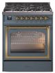 Ilve® Nostalgie II Noblesse 30" Blue Gray Pro Style Dual Fuel Range with Brass Trim-0