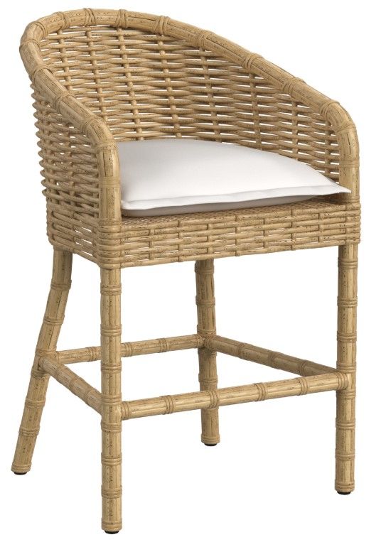Sunset West Playa Natural Resin Wicker Outdoor Counter Stool with Soothe Pearl Cushion-0