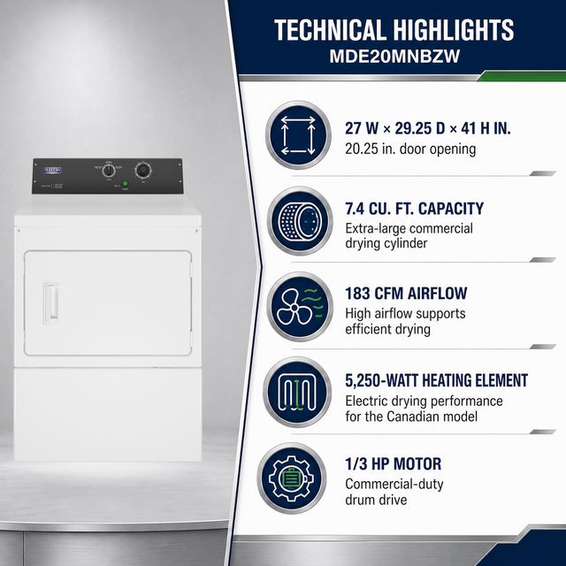 Maytag Commercial 7.4 Cu. Ft. Non-Vend Electric Dryer - White-4