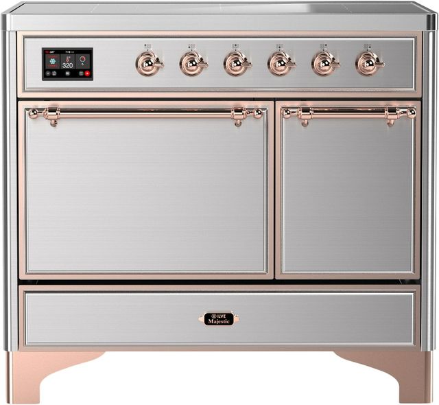 Ilve® Majestic III 40" Stainless Steel Pro Style Induction Range with Solid Door and Copper Trim-0