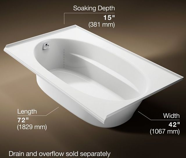 KOHLER® Windward® White 72" x 42" Alcove Bath - Left Drain-3